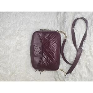 Tory Burch Alexia Quilted Camera Crossbody Bag in Burgundy